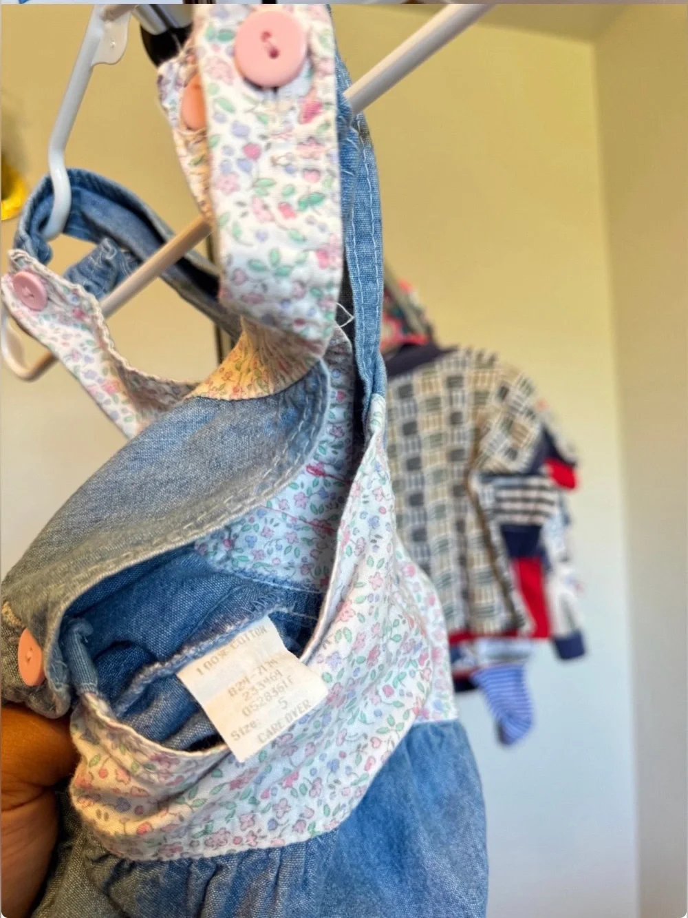 Vintage OshKosh Blue Denim Overalls with Pink Floral Straps